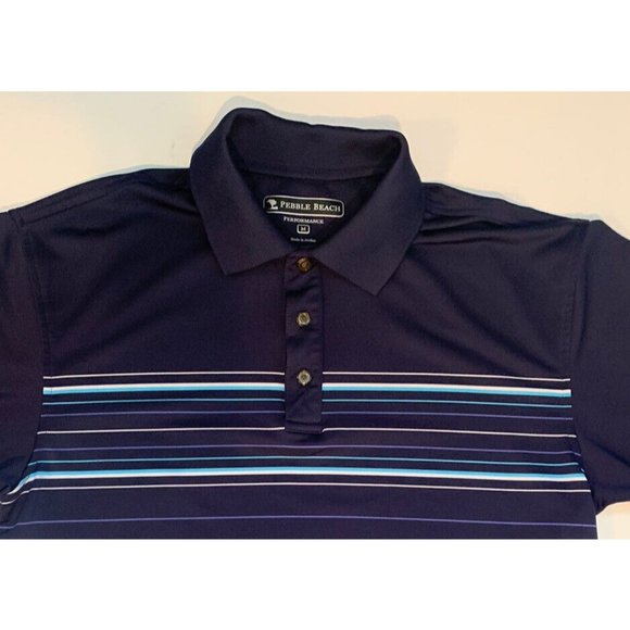 Pebble Beach Performance Men's Golf Polo Size M Navy Blue Striped Short Sleeve - Picture 5 of 10